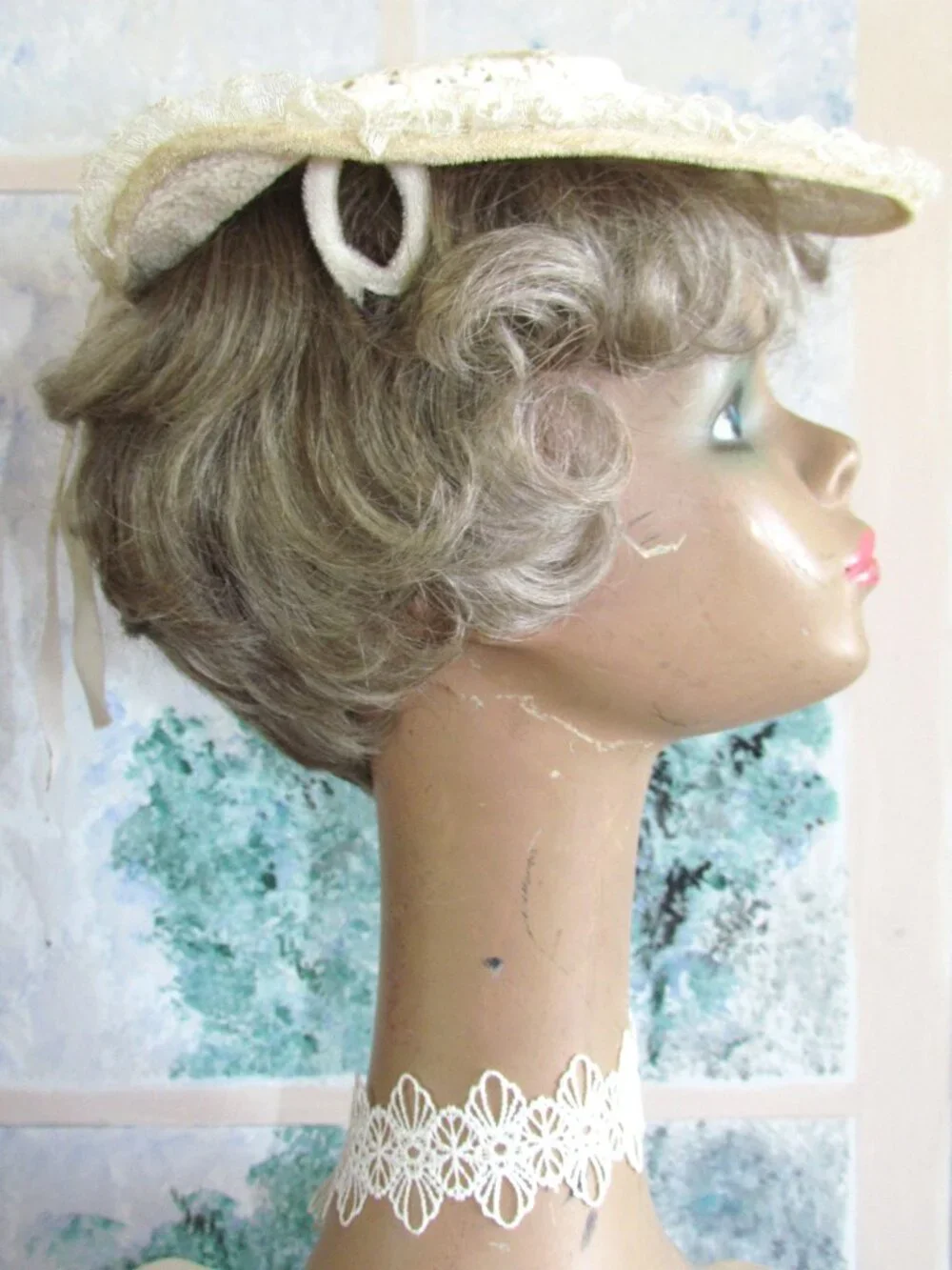 1950s WHITE LACE HAT, CHURCH, TEA PARTY, THEATER, COSTUME, LADIES, TEENS, GIRLS - Picture 4 of 9